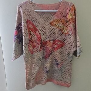 Source Unknown Multicolor Butterfly V-Neck Sweater